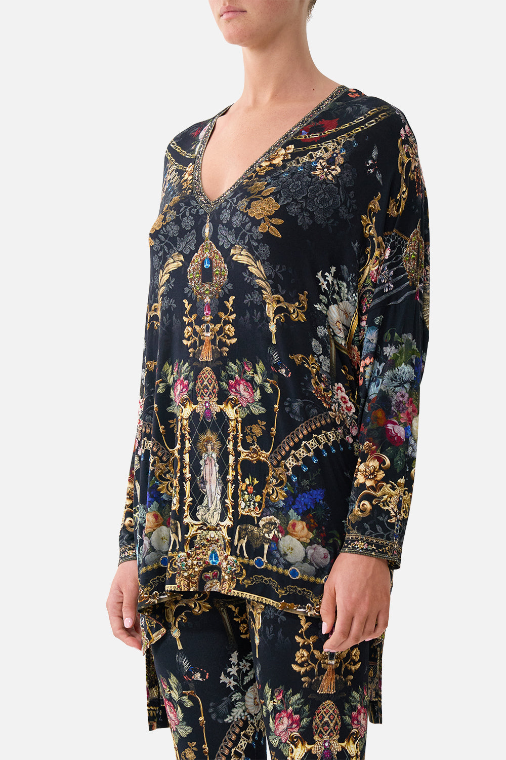 The CAMILLA SIDE SPLIT JERSEY TEE NIGHT GARDEN