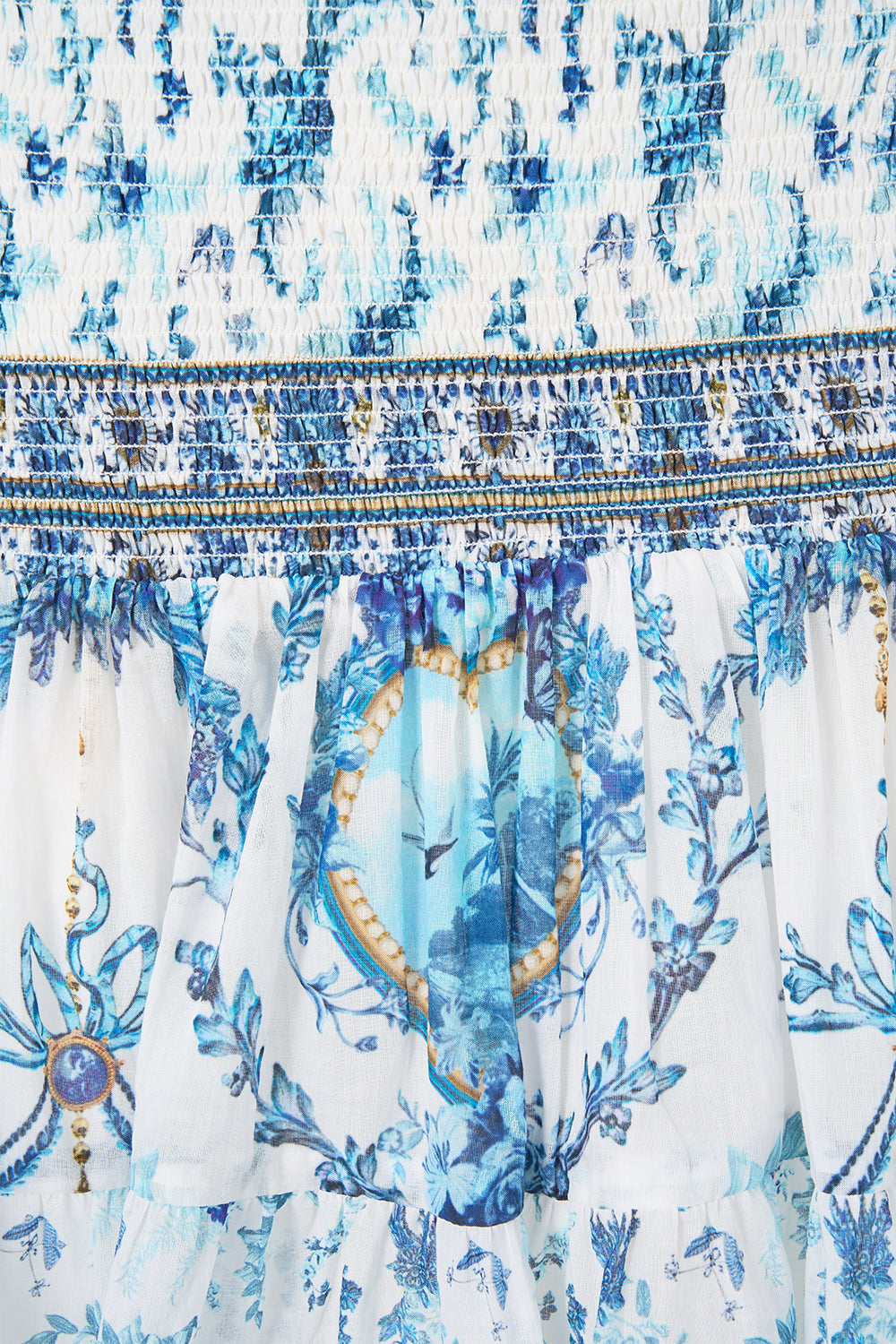 The CAMILLA Short Shirred Skirt The Porcelain Parlour in our The Porcelain Parlour print.