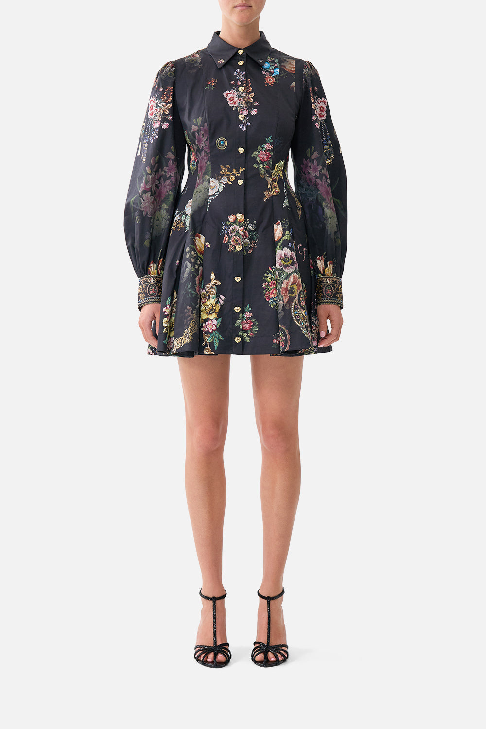 The CAMILLA SHORT BUTTON FRONT SHIRT DRESS NIGHT GARDENNIGHT GARDEN