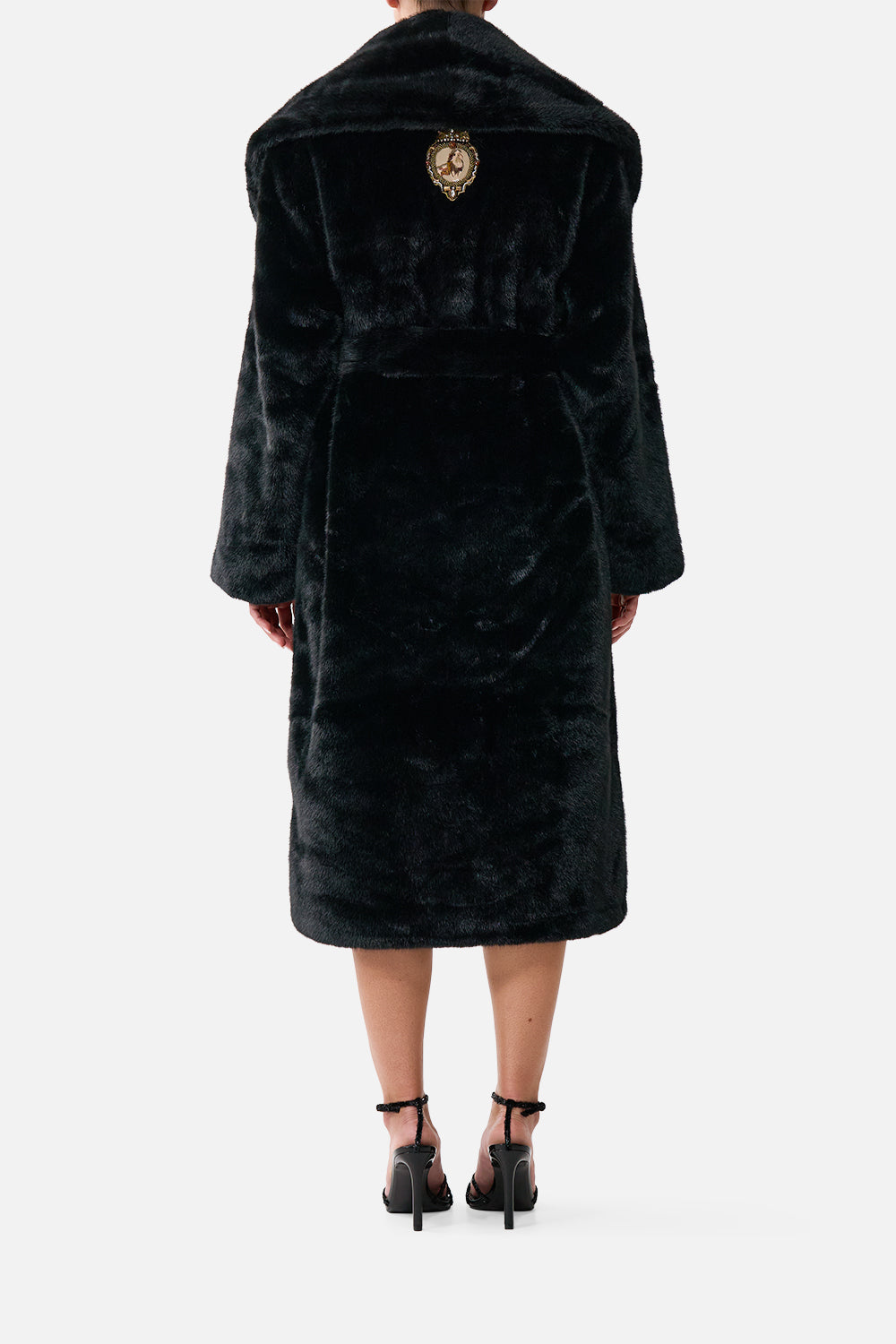 The CAMILLA FAUX FUR LONG WRAP COAT NIGHT GARDEN