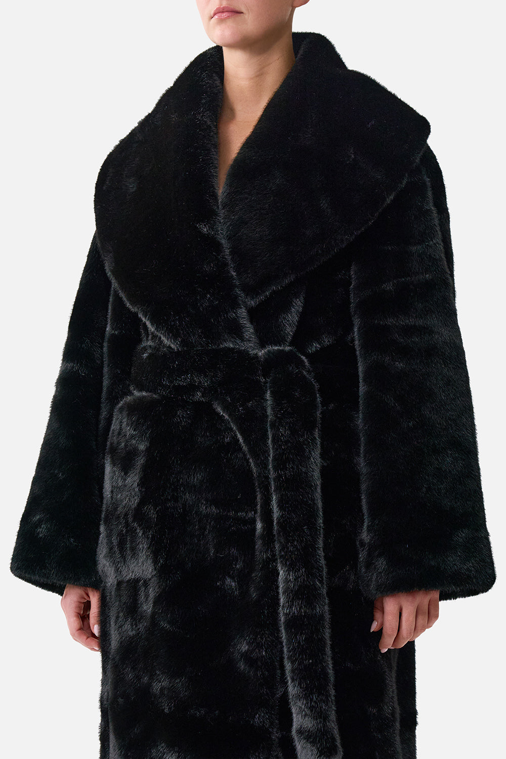 The CAMILLA FAUX FUR LONG WRAP COAT NIGHT GARDEN