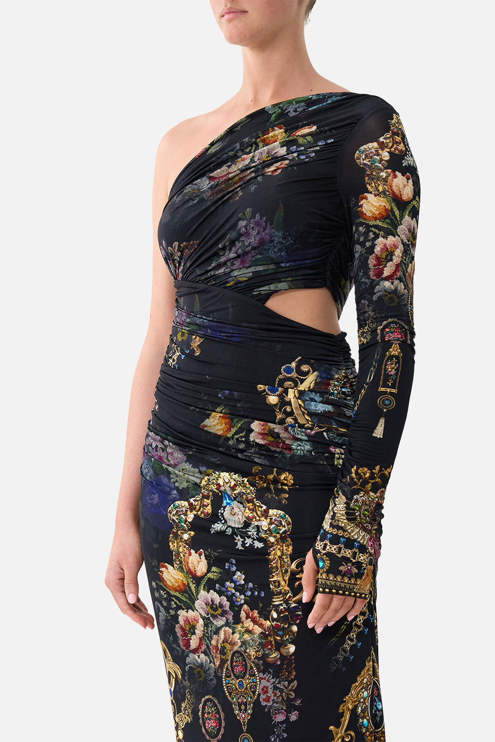 The CAMILLA TRAPEZE TIERED DRESS WITH LINING WILDFLOWER WUNDERLAND in our  print.