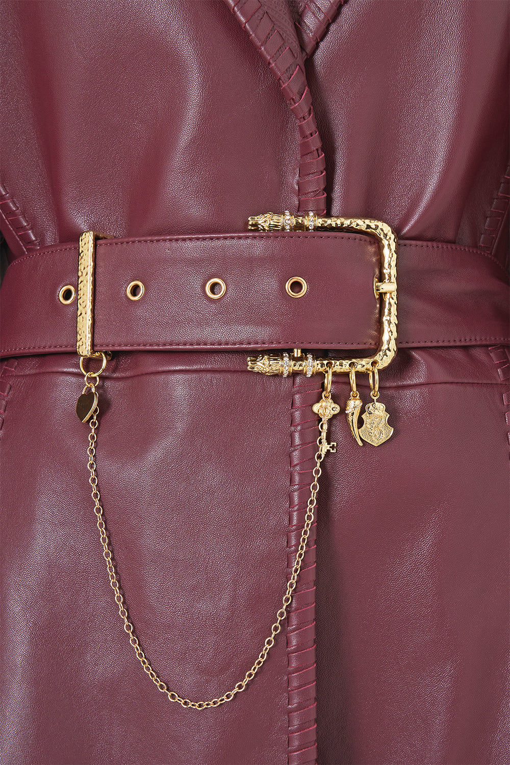 The CAMILLA Leather Coat with Tucked Sleeves in our Call Me a Carriage print, fabric detail.