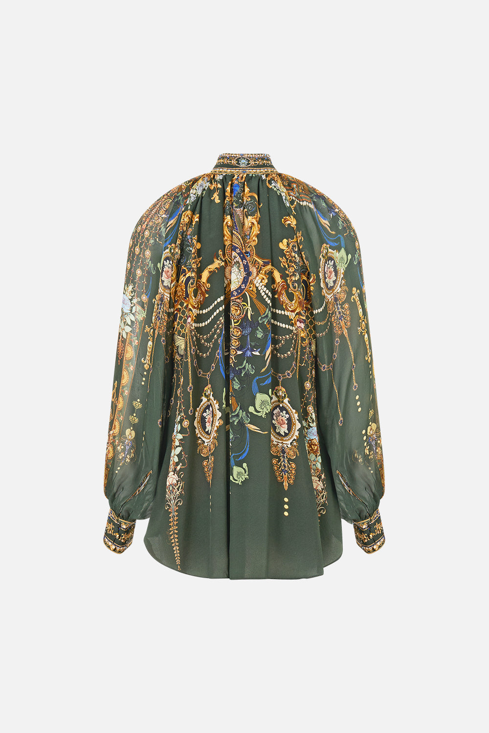 The CAMILLA Raglan Button Up Shirt in our The Secession Sessions print, back view.