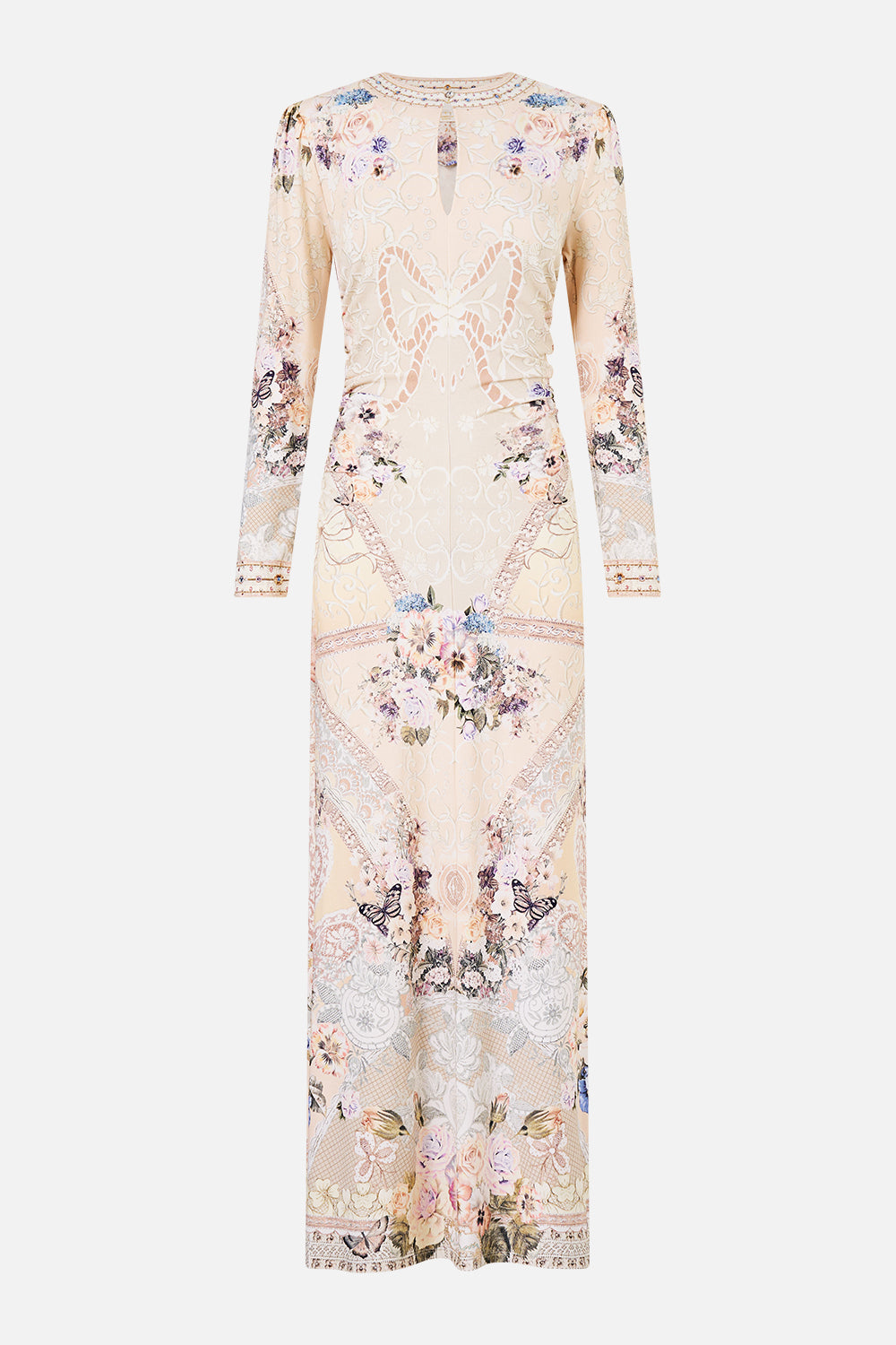GATHERED JERSEY LONG DRESS LACED WITH LOVE