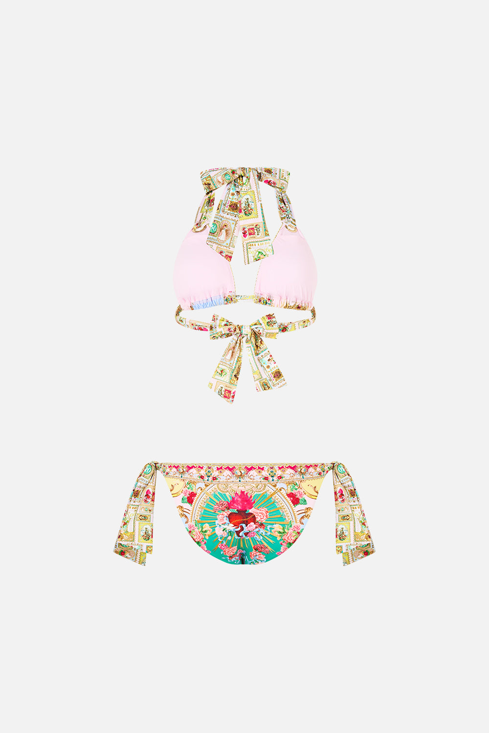 The CAMILLA SOFT THICK TIE TRI BIKINI SET WITH EYELET TRIMS PAINTED PRAYERS