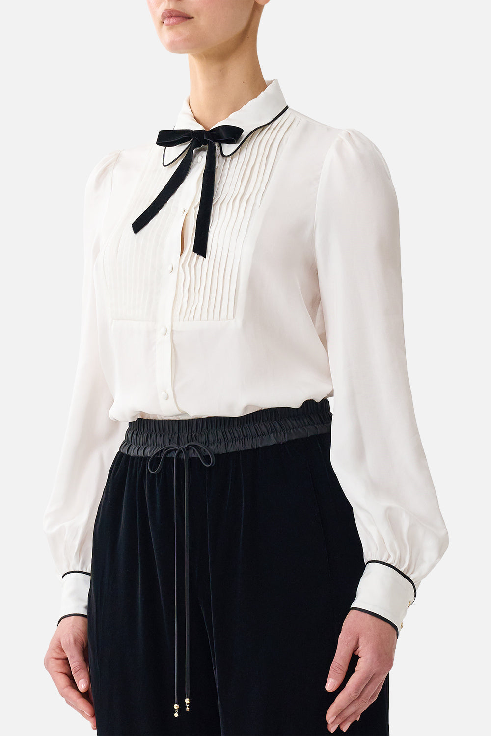 The CAMILLA Collared Shirt With Pintucks Leopard Libertine in our Leopard Libertine print.