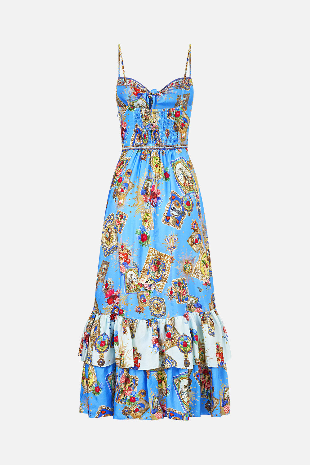 The CAMILLA RUFFLE HEM TIE FRONT MIDI DRESS VERSES IN VINTAGE