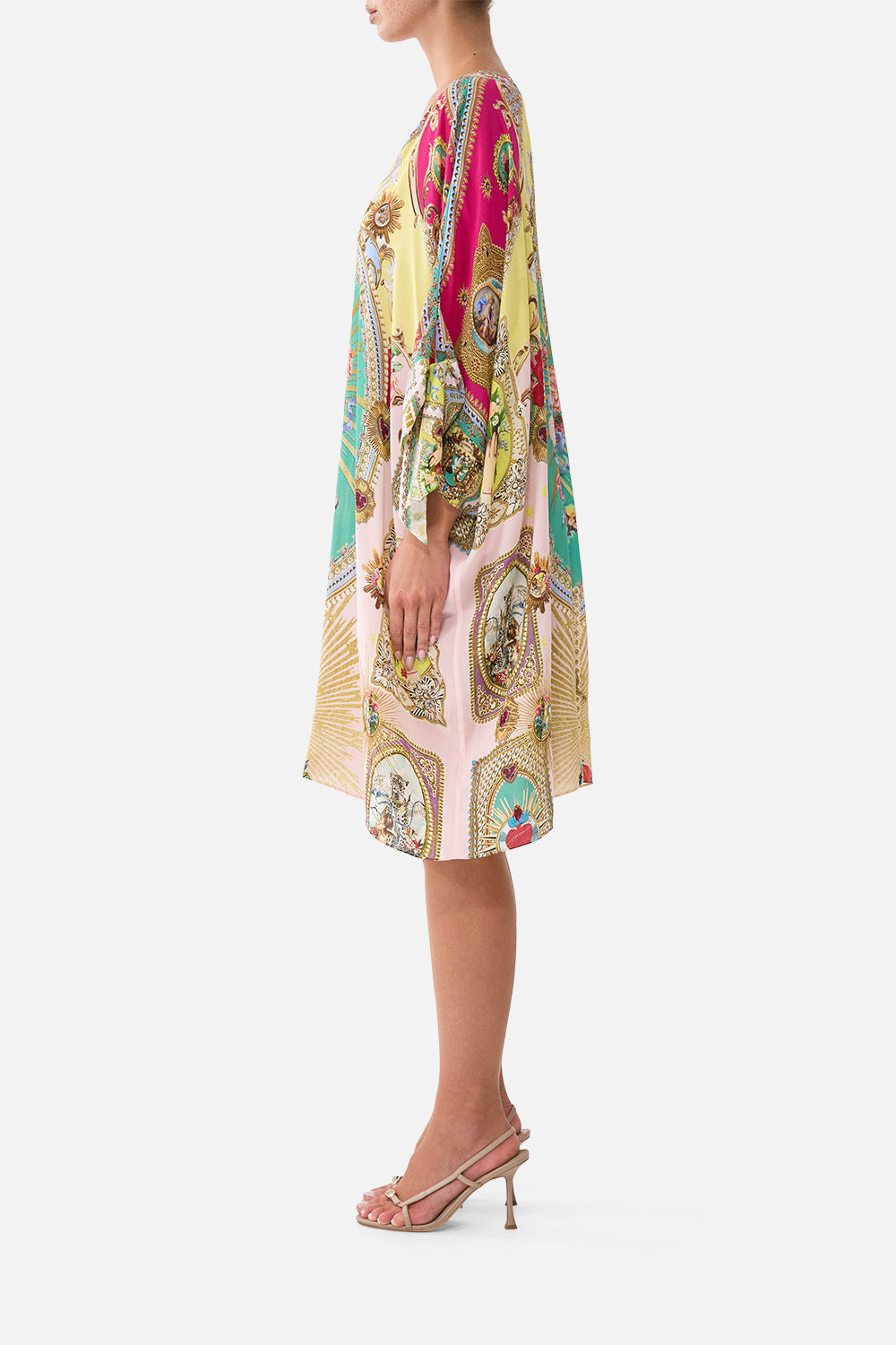 TIE SLEEVE SHORT V NECK KAFTAN PAINTED PRAYERS