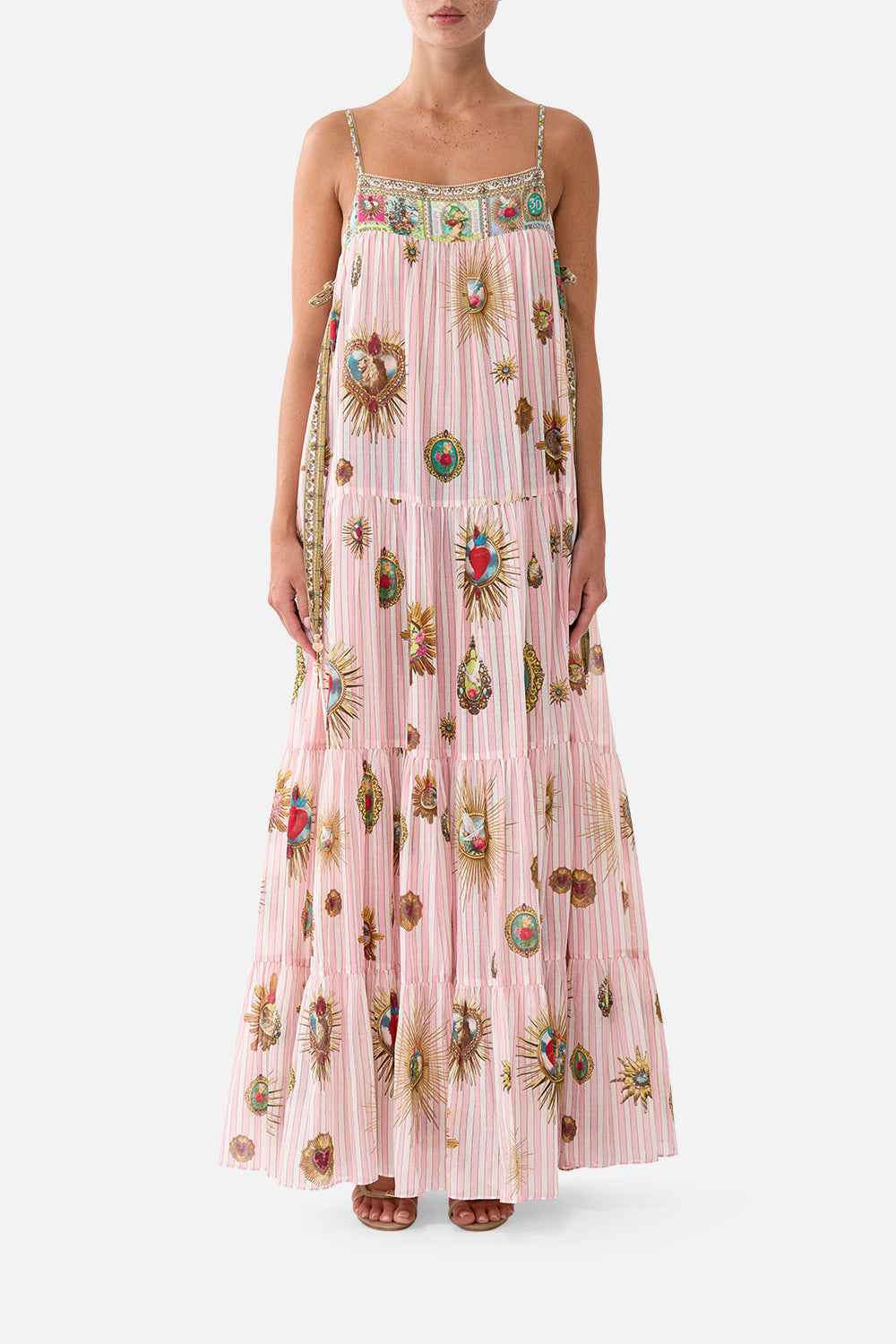 The CAMILLA LONG TIERED DRESS WITH BOW TIES PAINTED PRAYERSPAINTED PRAYERS