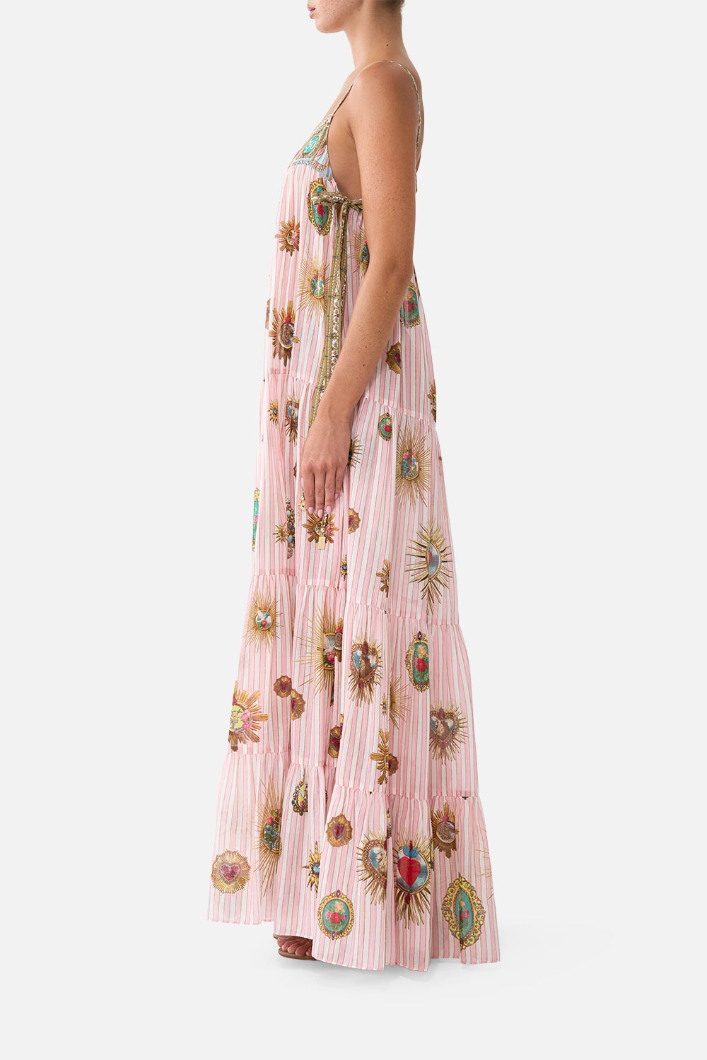 The CAMILLA LONG TIERED DRESS WITH BOW TIES PAINTED PRAYERS
