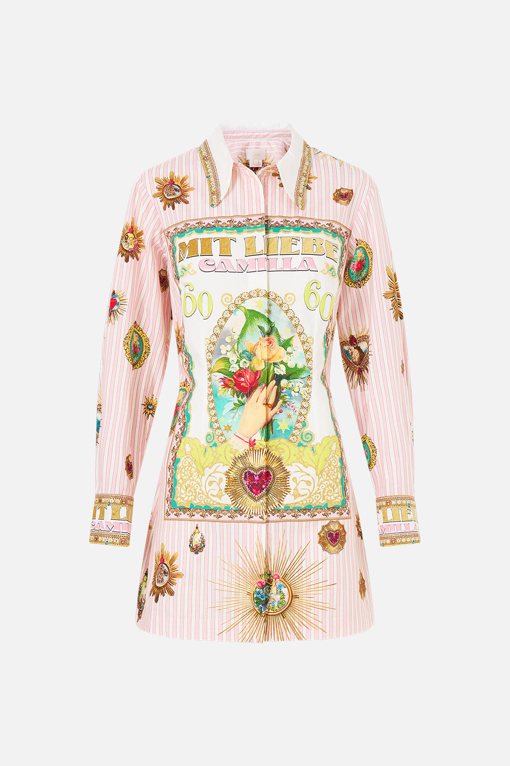 ROBE CHEMISE AVEC JUPE TRAPÈZE PRIÈRES PEINTES