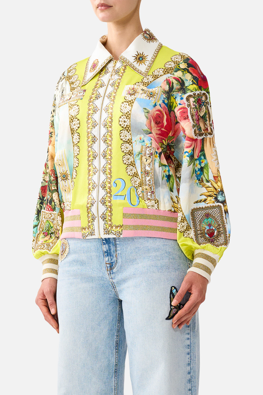 BOMBER JACKET WITH POCKET DETAILS PAINTED PRAYERS