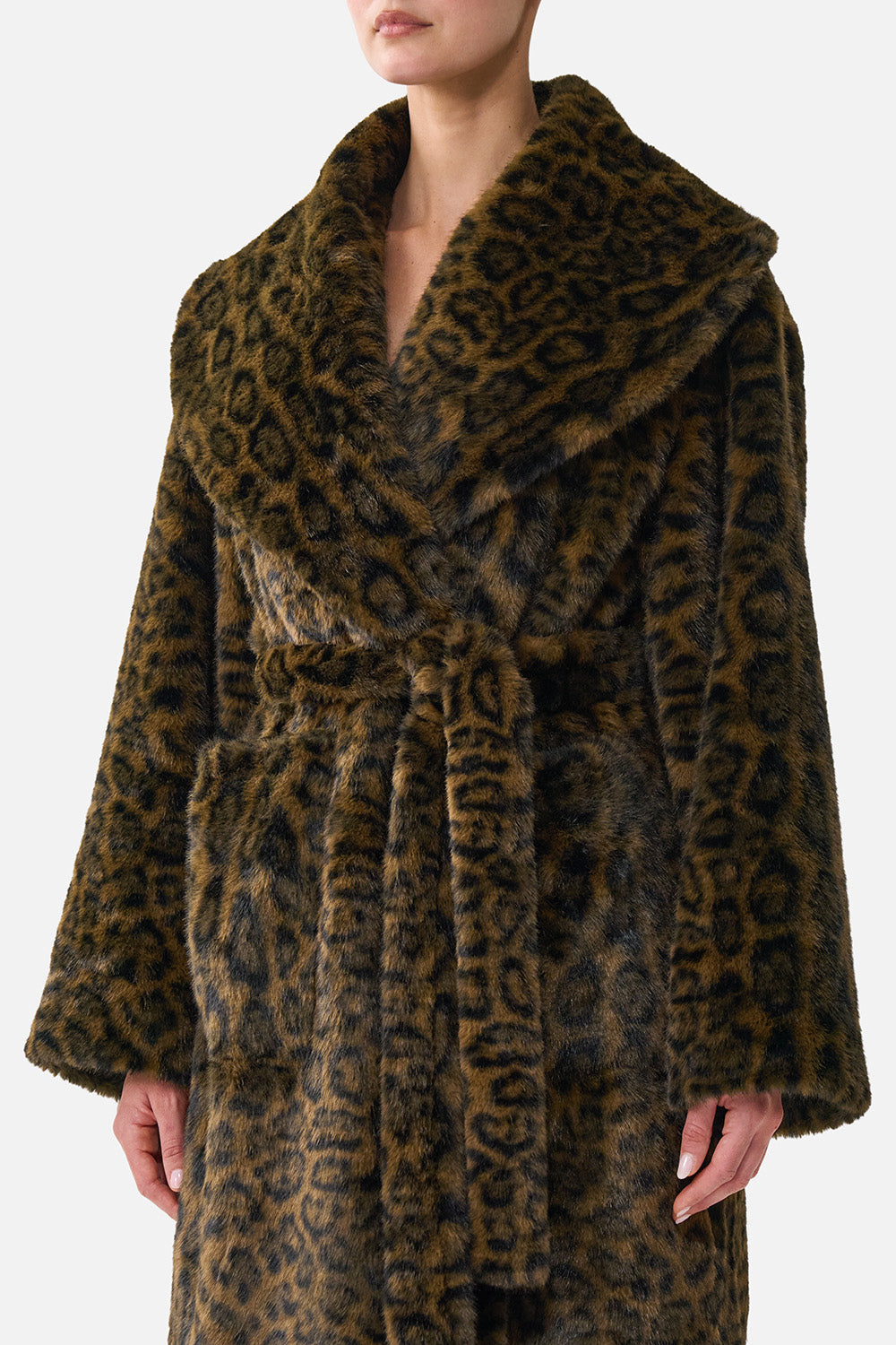 The CAMILLA FAUX FUR LONG WRAP COAT LEOPARD LIBERTINE