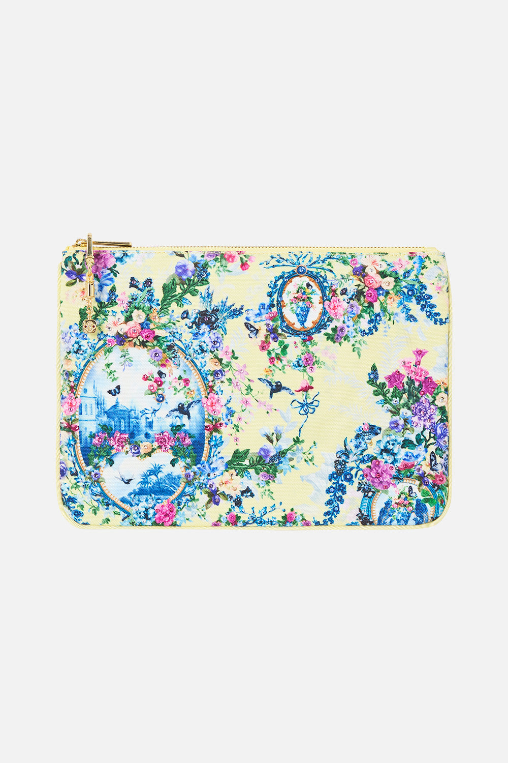 The CAMILLA Small Canvas Clutch Chinoiserie Child in our Chinoiserie Child print.