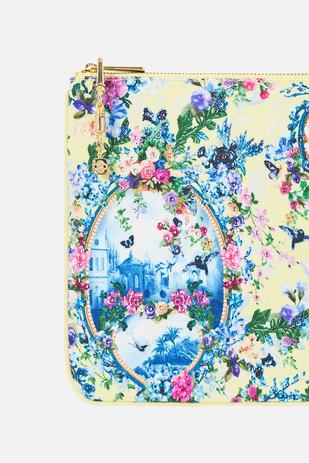 The CAMILLA Small Canvas Clutch Chinoiserie Child in our Chinoiserie Child print.
