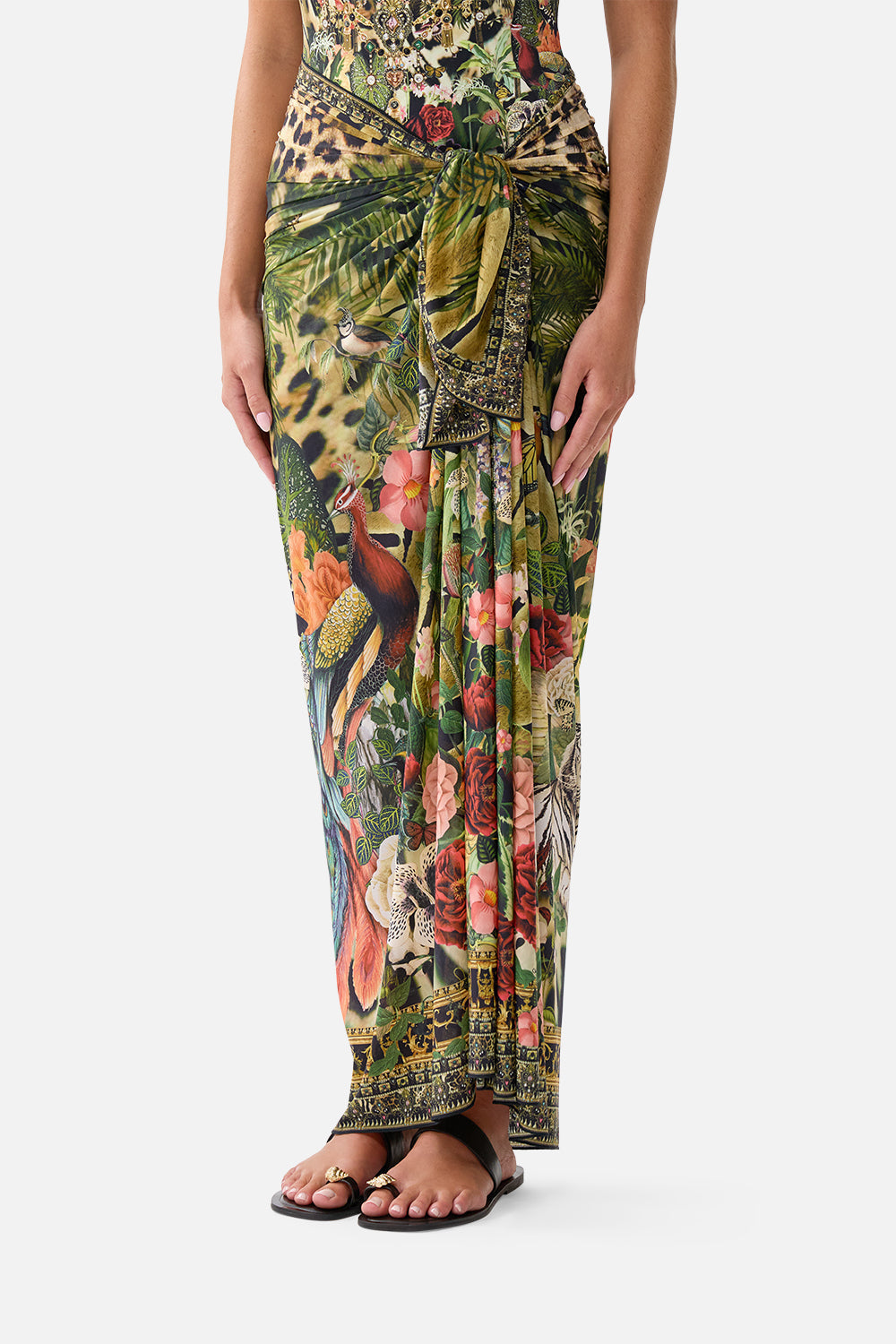 The CAMILLA Multi Wear Long Sarong Leotigra Land in our Leotigra Land print.