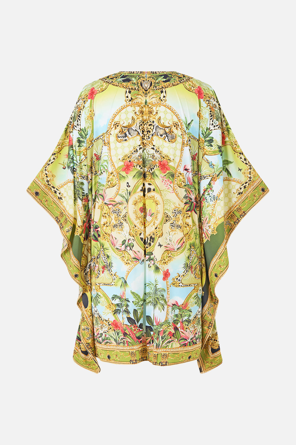 The CAMILLA Short V Neck Kaftan W/ Ring Front Trim Wanderlust Empire in our Wanderlust Empire print.
