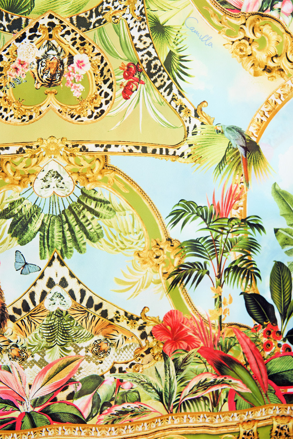 The CAMILLA Short V Neck Kaftan W/ Ring Front Trim Wanderlust Empire in our Wanderlust Empire print.