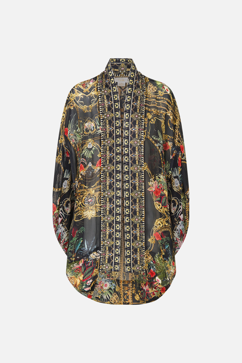 The CAMILLA Open Front Cardi Cape in our Palace Zoology print, front view.