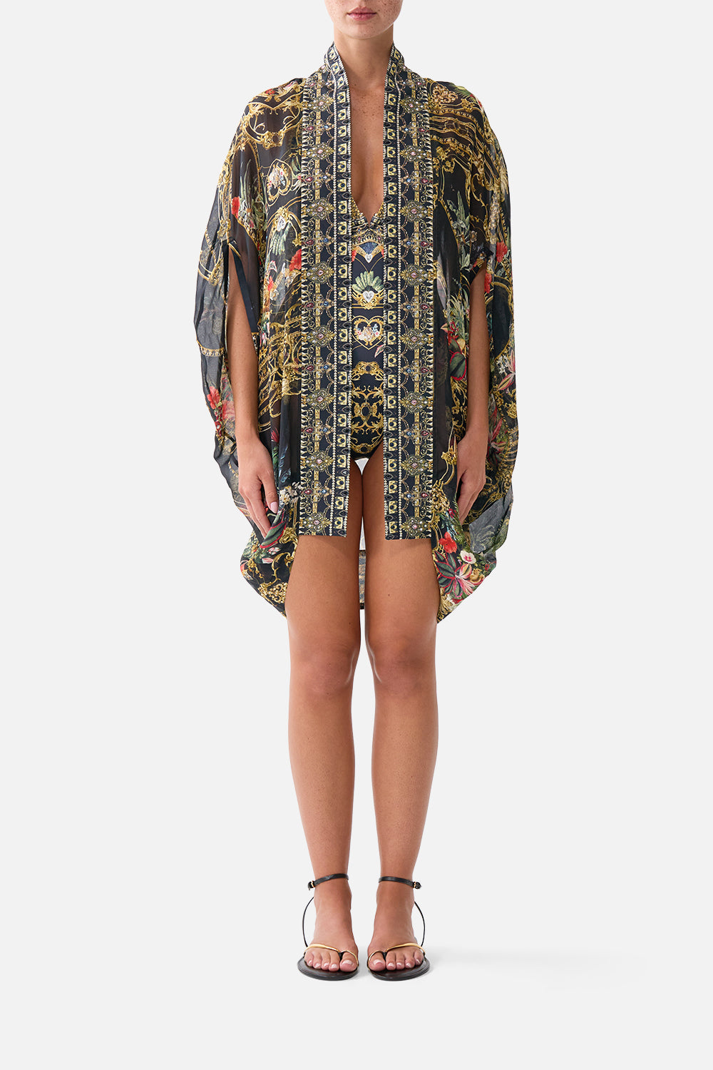 The CAMILLA Open Front Cardi Cape Palace Zoology in our Palace Zoology print.