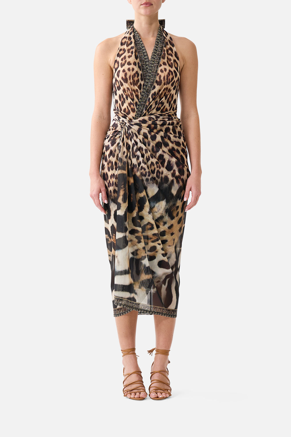 The CAMILLA Side Twist Jersey Dress Leotigra Land in our Leotigra Land print.