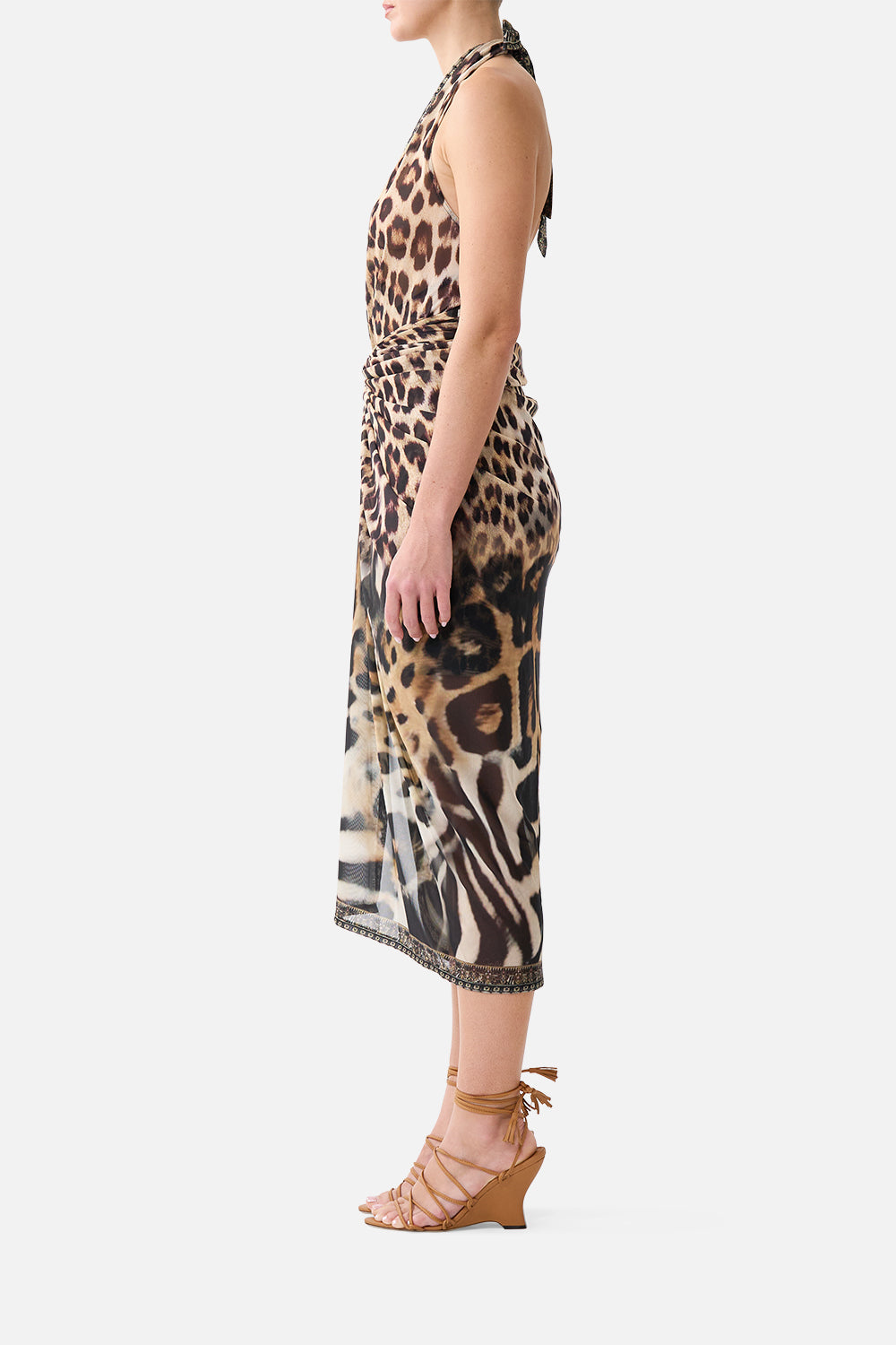The CAMILLA Side Twist Jersey Dress Leotigra Land in our Leotigra Land print.