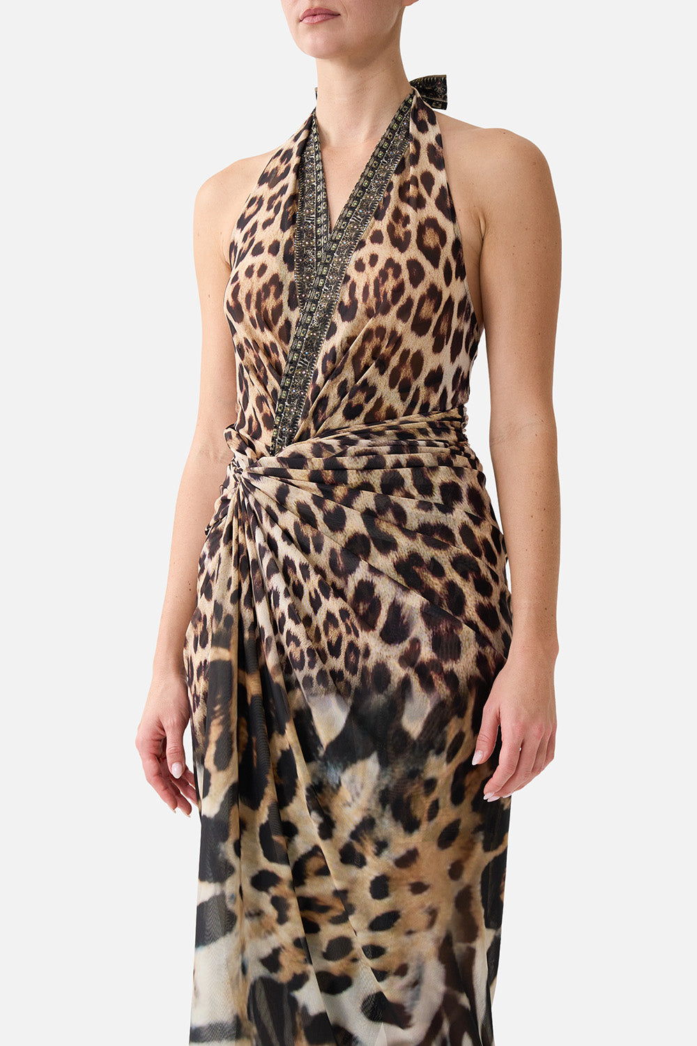 The CAMILLA Side Twist Jersey Dress Leotigra Land in our Leotigra Land print.
