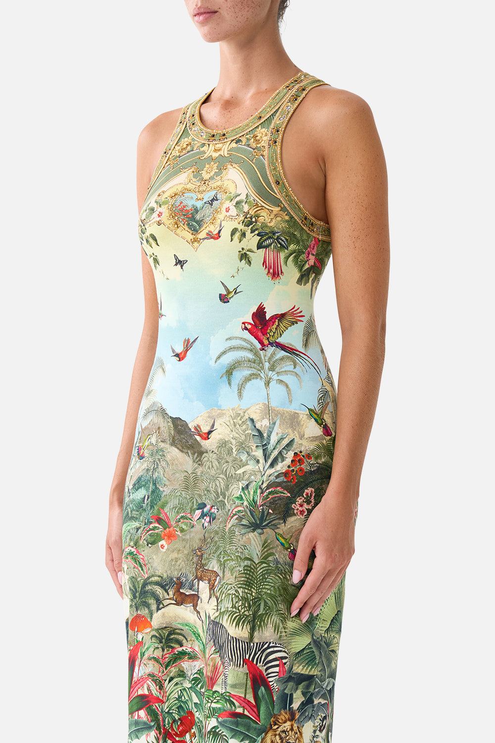 The CAMILLA Jersey Tank Dress Wanderlust Empire in our Wanderlust Empire print.