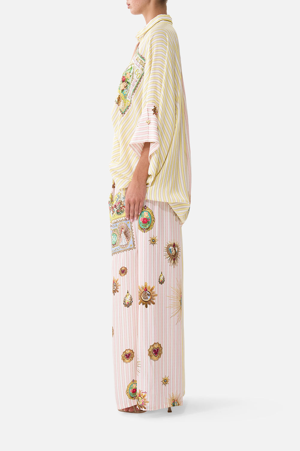 WIDE LEG TROUSER WITH FRONT POCKETS PAINTED PRAYERS
