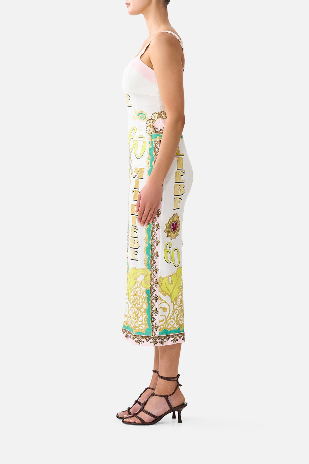 ROBE MIDI AJUSTÉE AVEC SURPIQÛRES PRIÈRES PEINTES