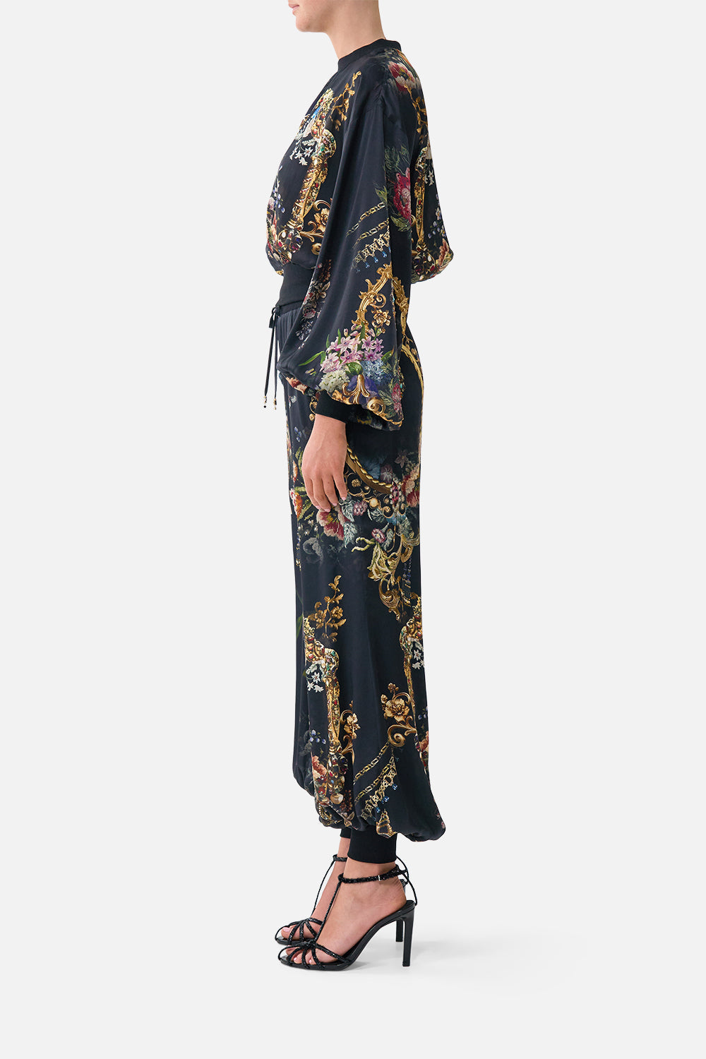 The CAMILLA RELAXED TRACK PANT WITH RIBBED HEM NIGHT GARDEN