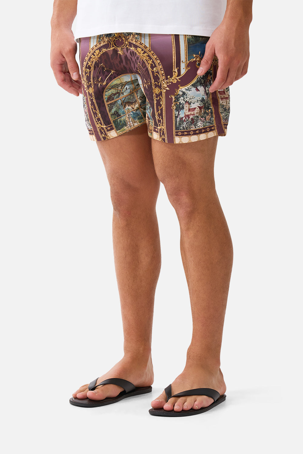 The CAMILLA MID LENGTH BOARDSHORT WITH ELASTIC WAIST ANIMALS IN THE PALACE
