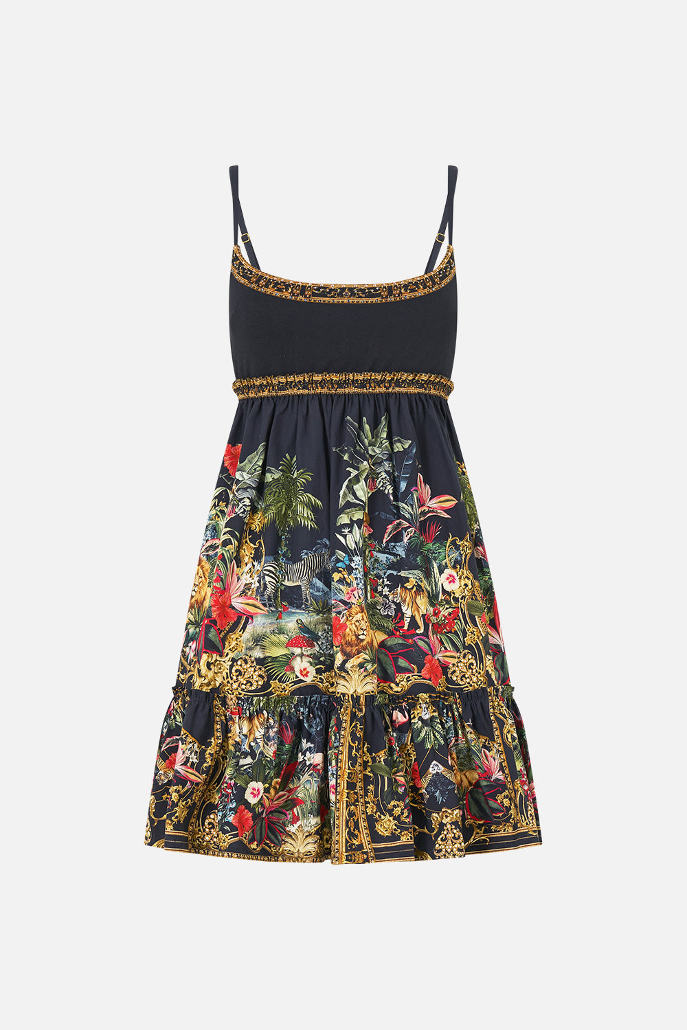 The CAMILLA Short Dress With Jersey Bodice Palace Zoology in our Palace Zoology print.