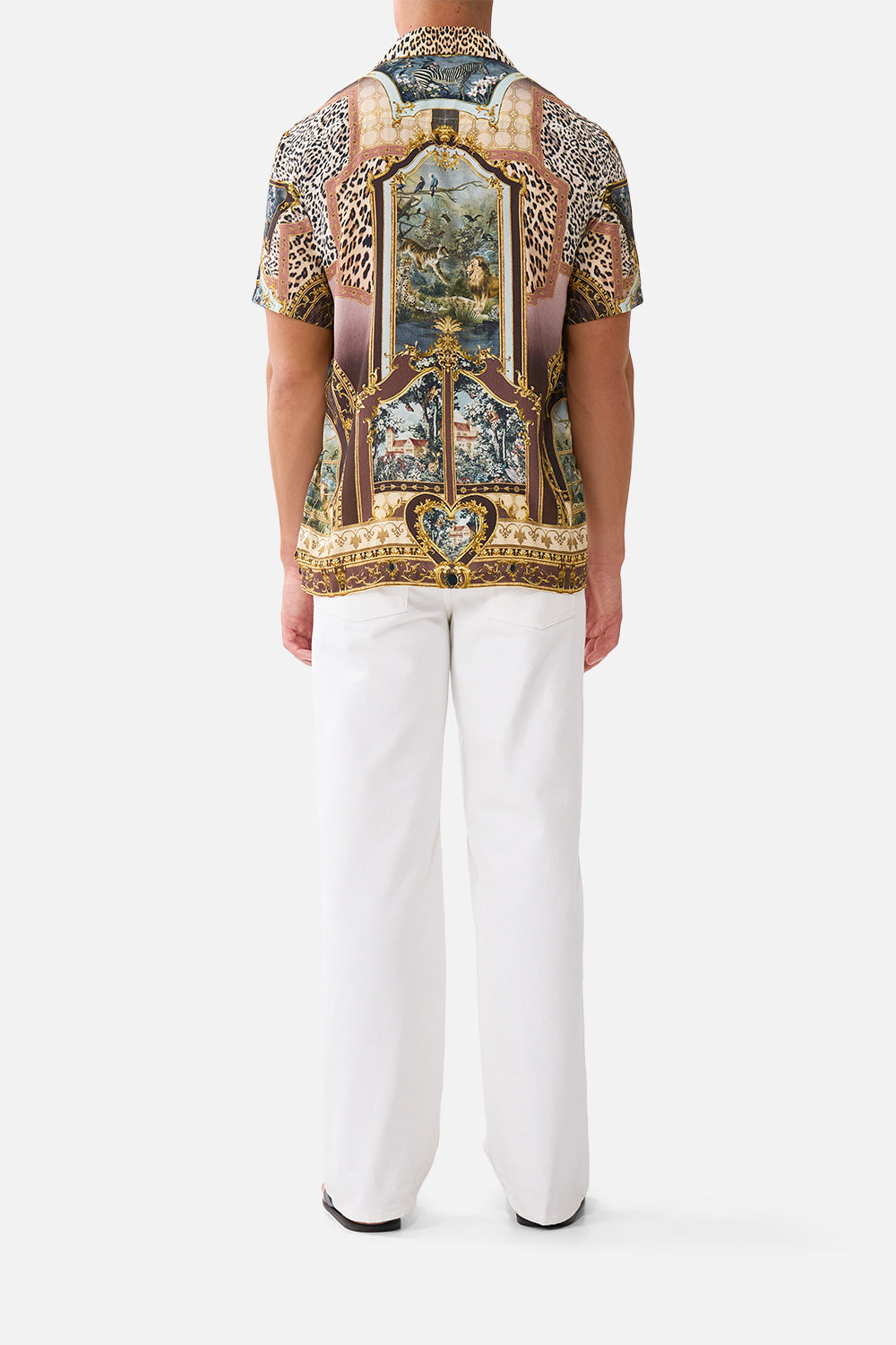 The CAMILLA Short Sleeve Camp Collared Shirt Animals in the Palace in our Animals in the Palace print.