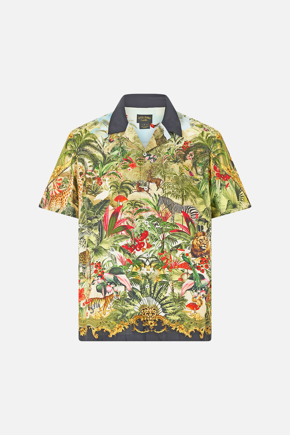 The CAMILLA Short Sleeve Camp Collared Shirt Wanderlust Empire in our Wanderlust Empire print.