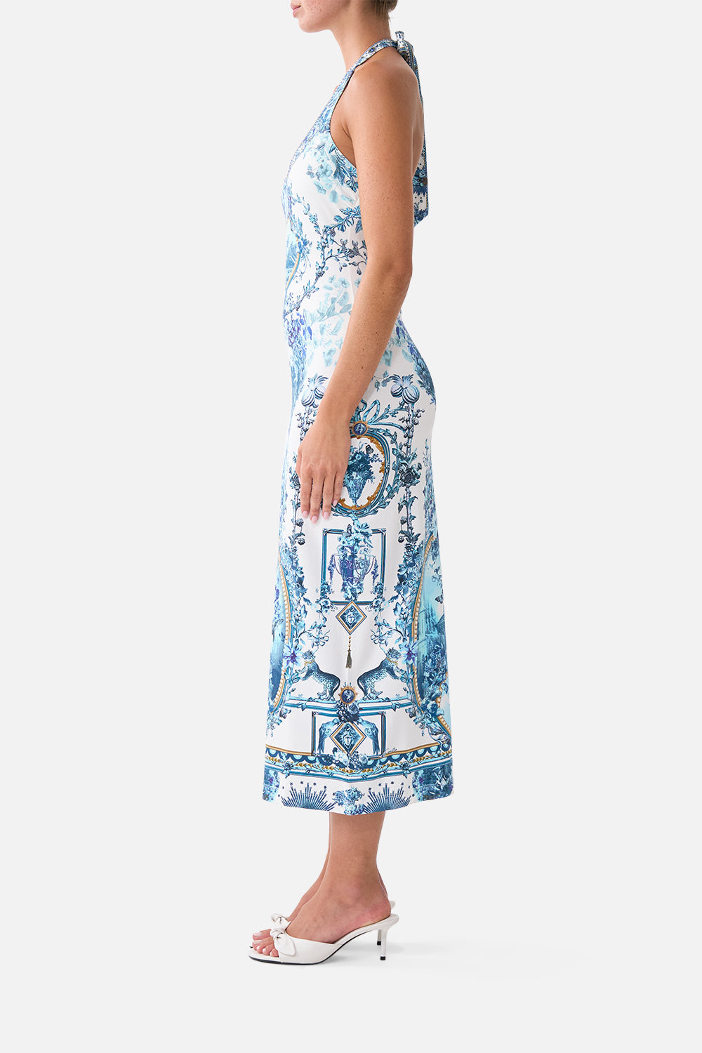 The CAMILLA Jersey Halter Dress The Porcelain Parlour in our The Porcelain Parlour print.