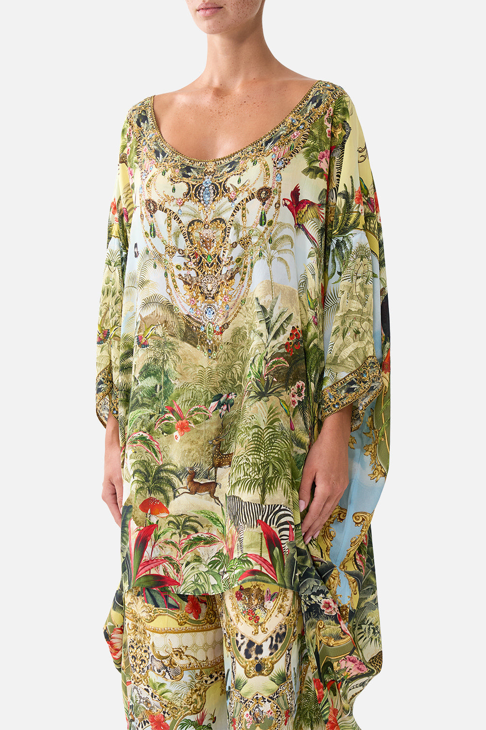 The CAMILLA Scoop Back Hem Dress Wanderlust Empire in our Wanderlust Empire print.