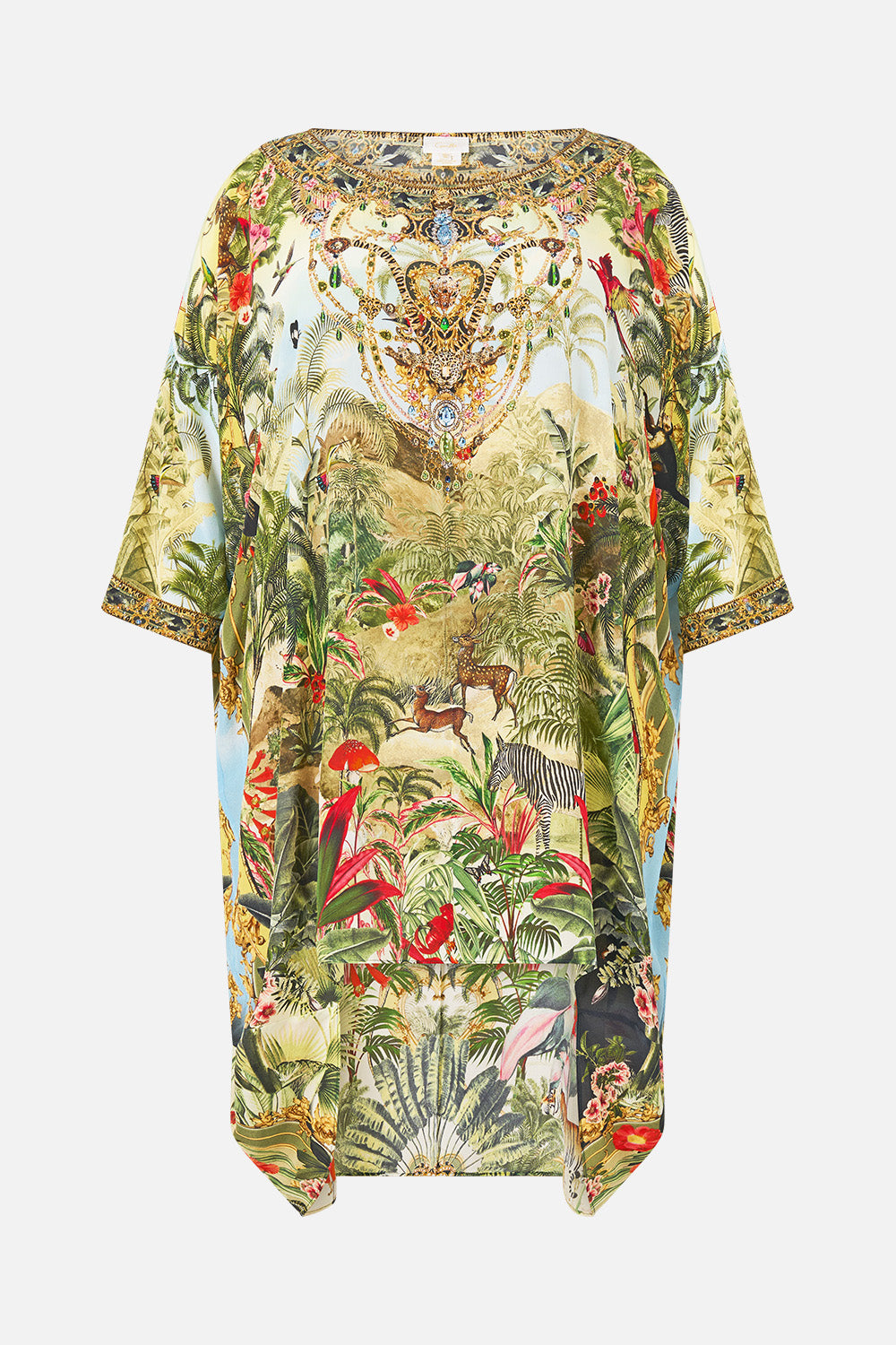 The CAMILLA Scoop Back Hem Dress in our Wanderlust Empire print, front view.