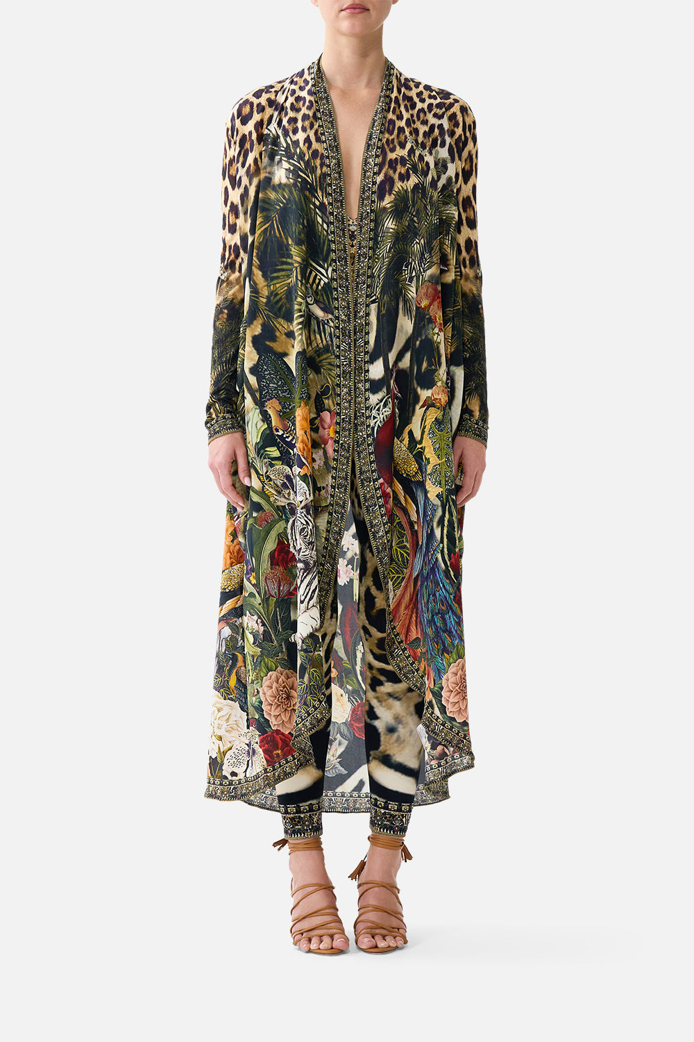 The CAMILLA Long Casual Jacket With Pockets Leotigra Land in our Leotigra Land print.