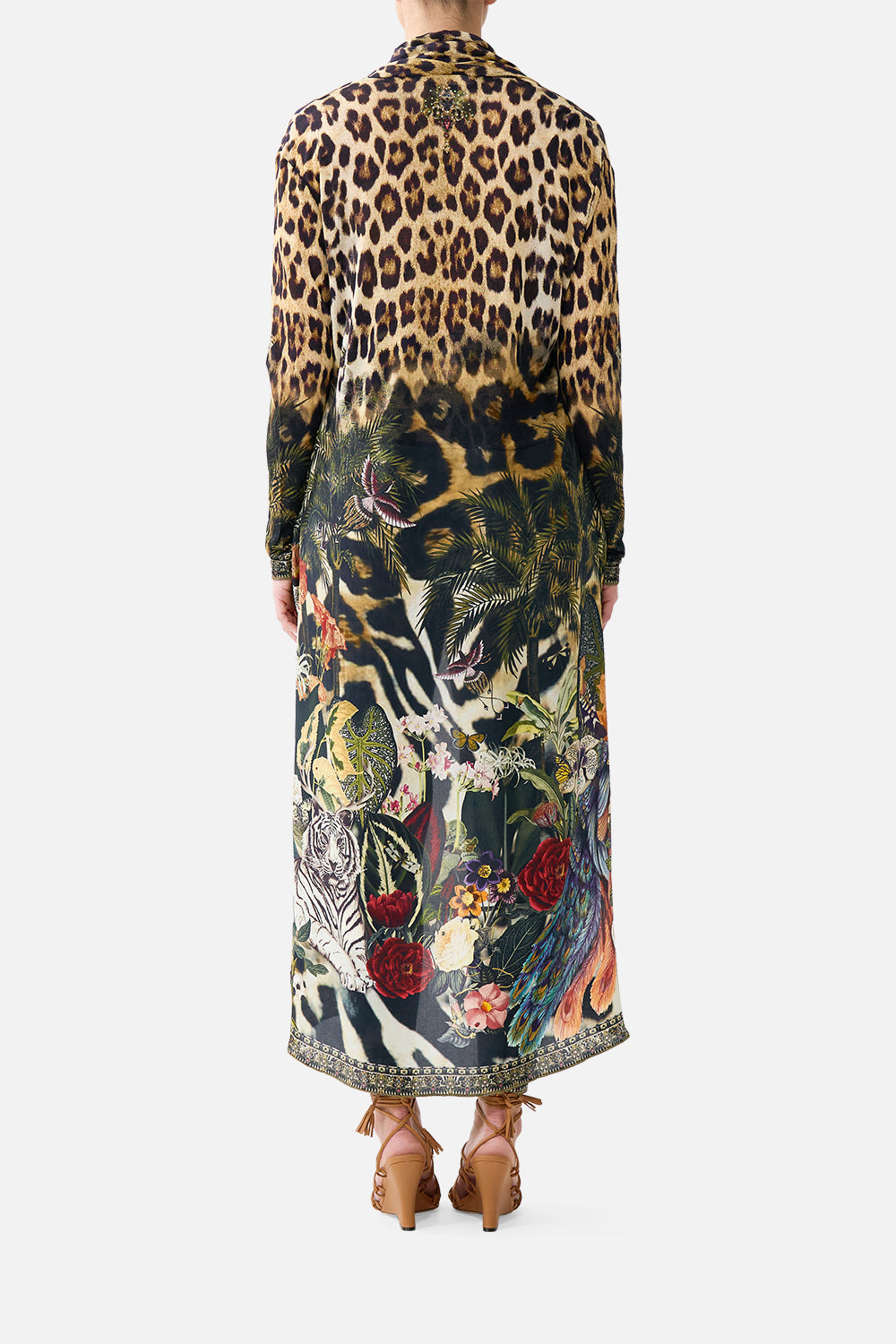 The CAMILLA Long Casual Jacket With Pockets Leotigra Land in our Leotigra Land print.