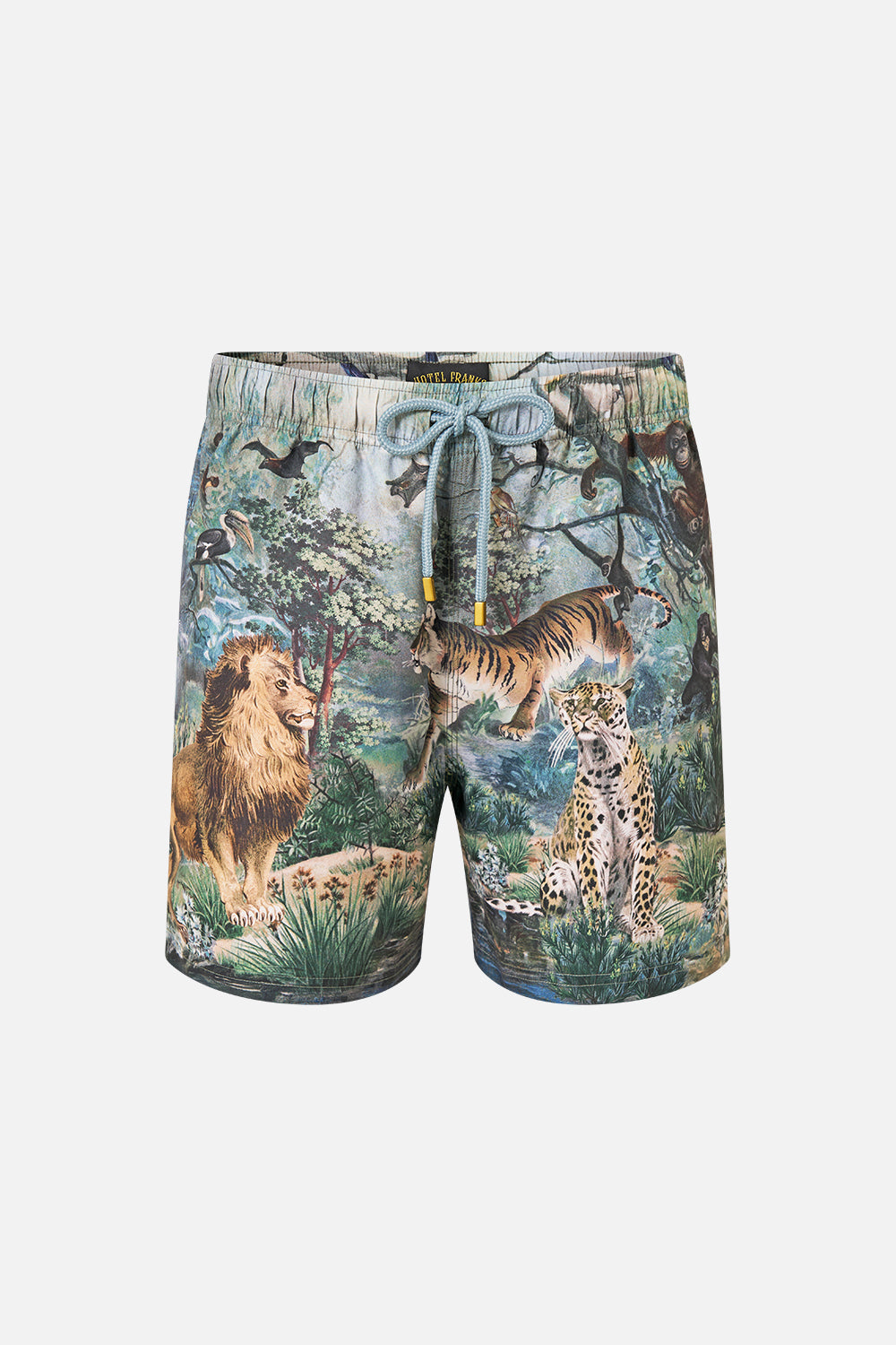The CAMILLA Mid Length Boardshort with Elastic Waist Animals in the Palace in our Animals in the Palace print.