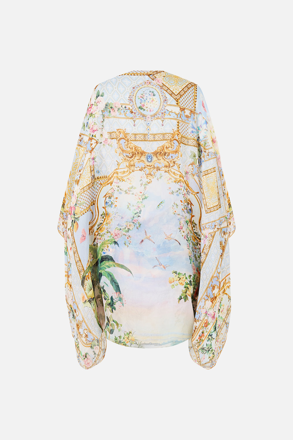 The CAMILLA Silk Chiffon Shrug Sisi Society in our Sisi Society print.