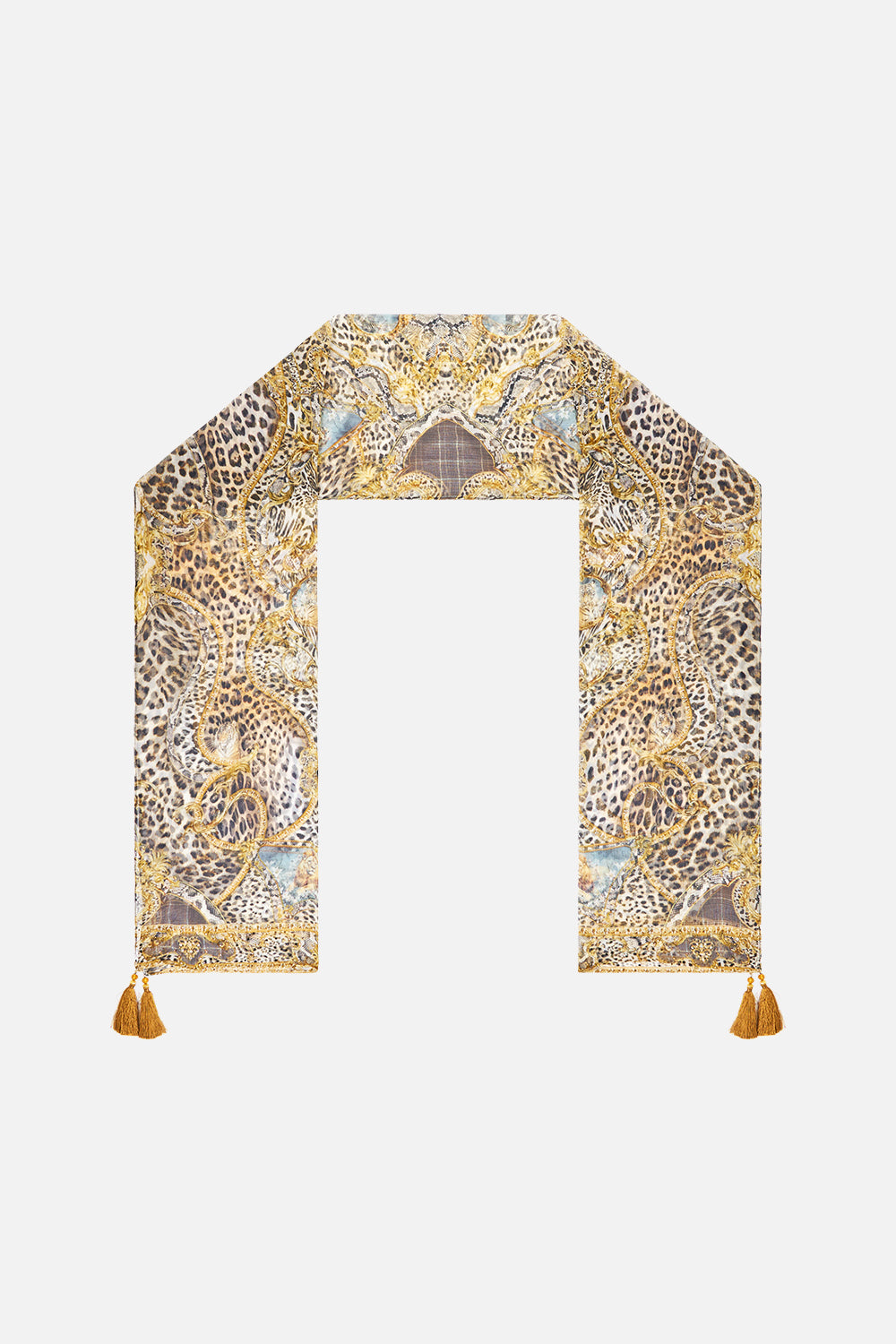 LONGUE ÉCHARPE EN CHIFFON DE SOIE PLISSÉ LÉOPARD LIBERTINE