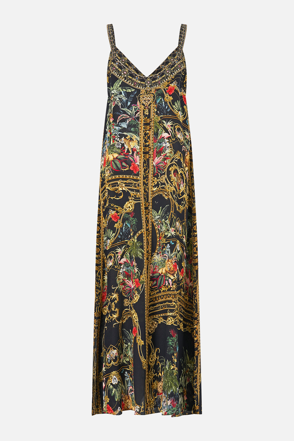 The CAMILLA V Neck Midi Slip Dress Palace Zoology in our Palace Zoology print.