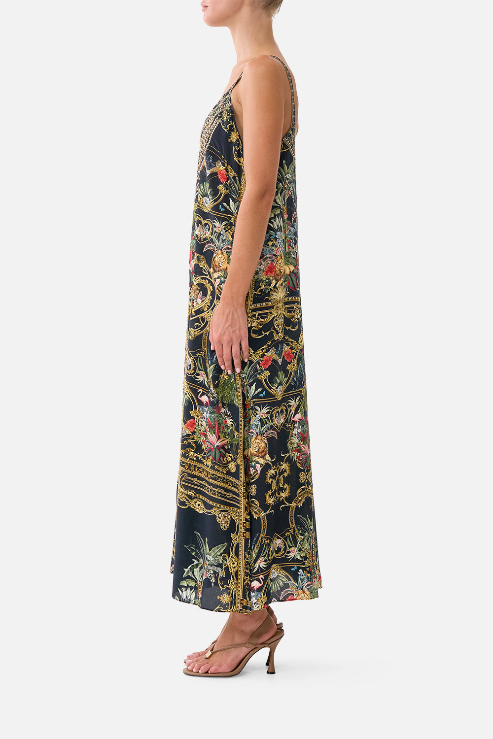 The CAMILLA V Neck Midi Slip Dress Palace Zoology in our Palace Zoology print.