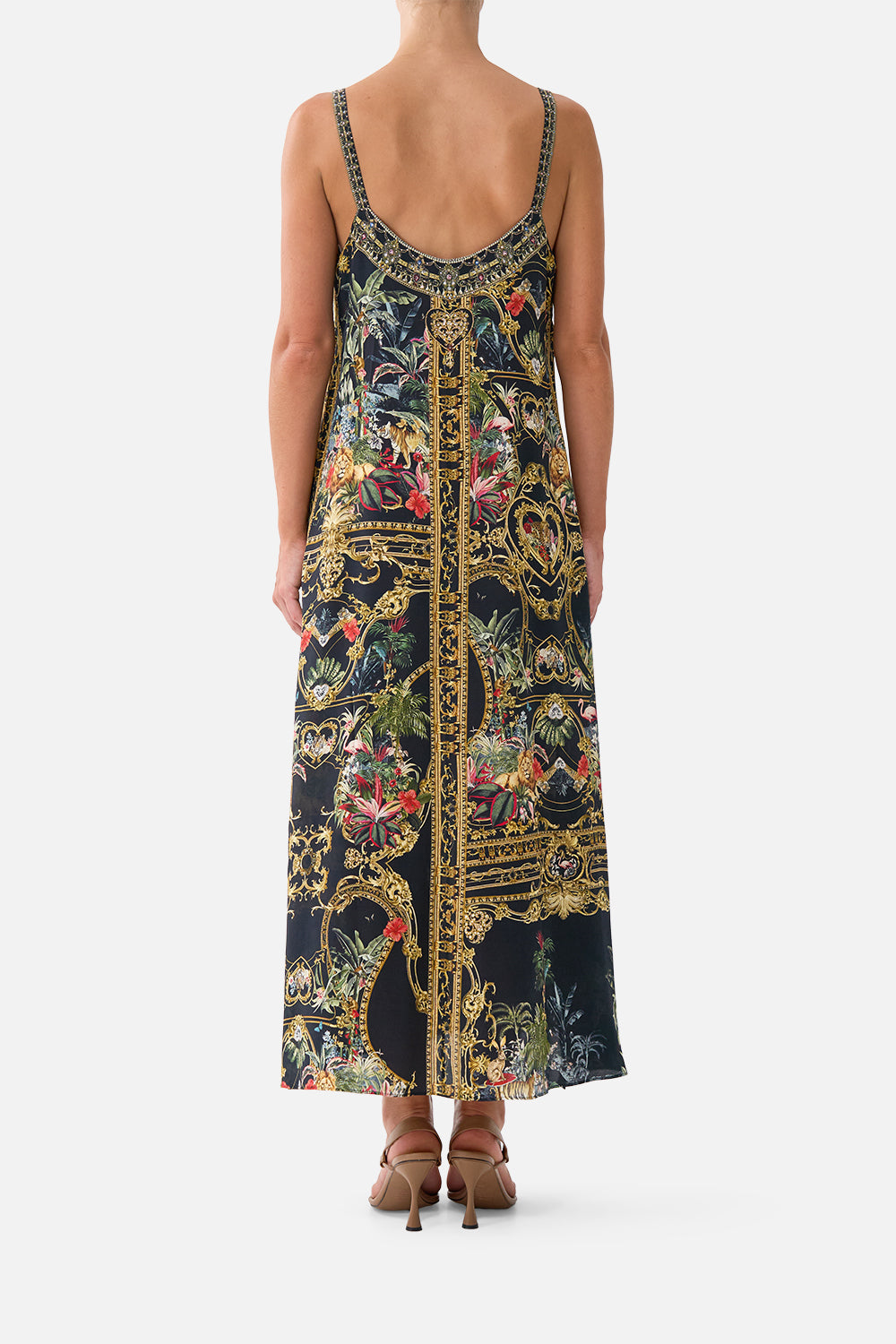 The CAMILLA V Neck Midi Slip Dress Palace Zoology in our Palace Zoology print.