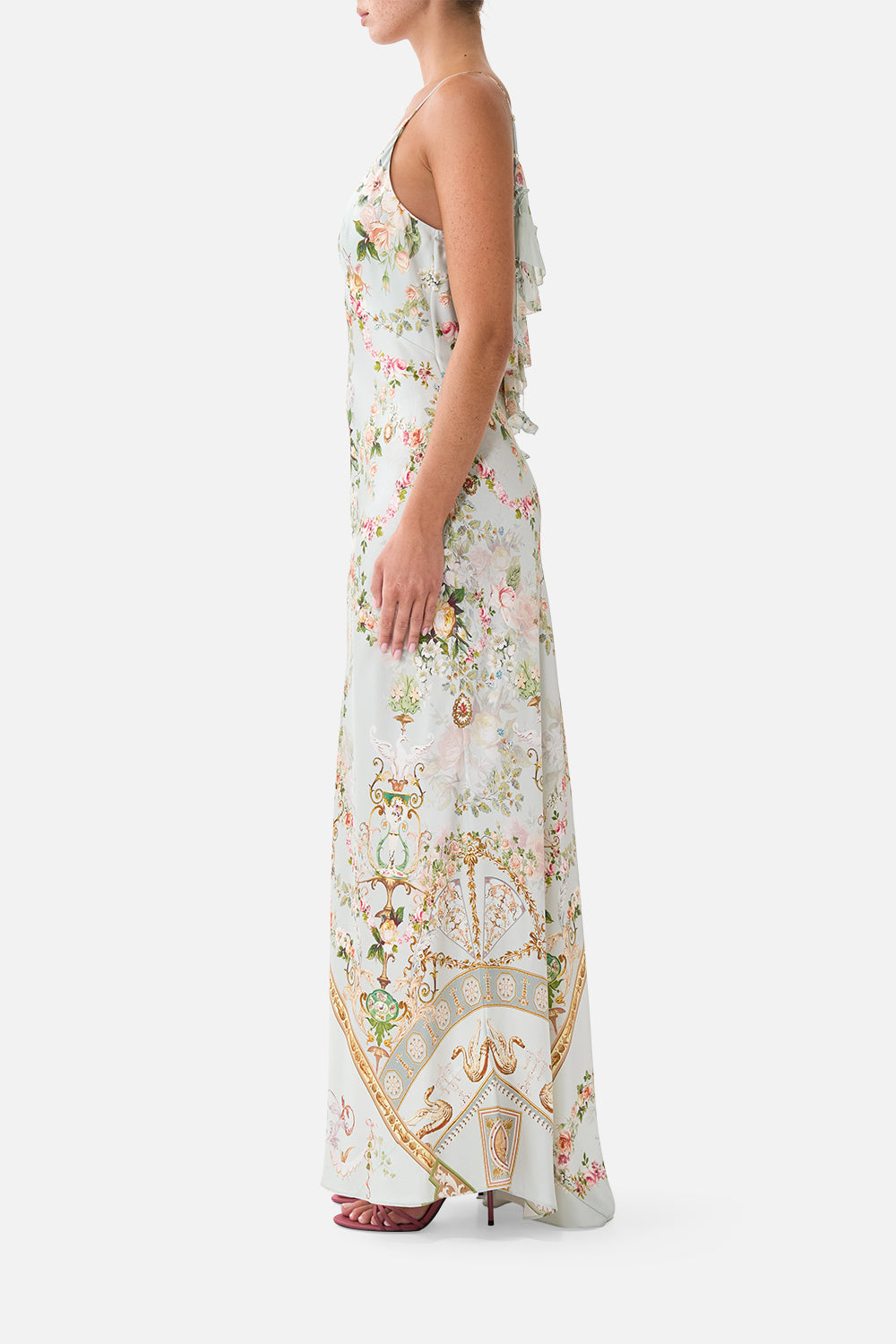 ROBE NUISANCE BIAIS COL V AVEC VOLANT DOS MOTIF WILDFLOWER WUNDERLAND