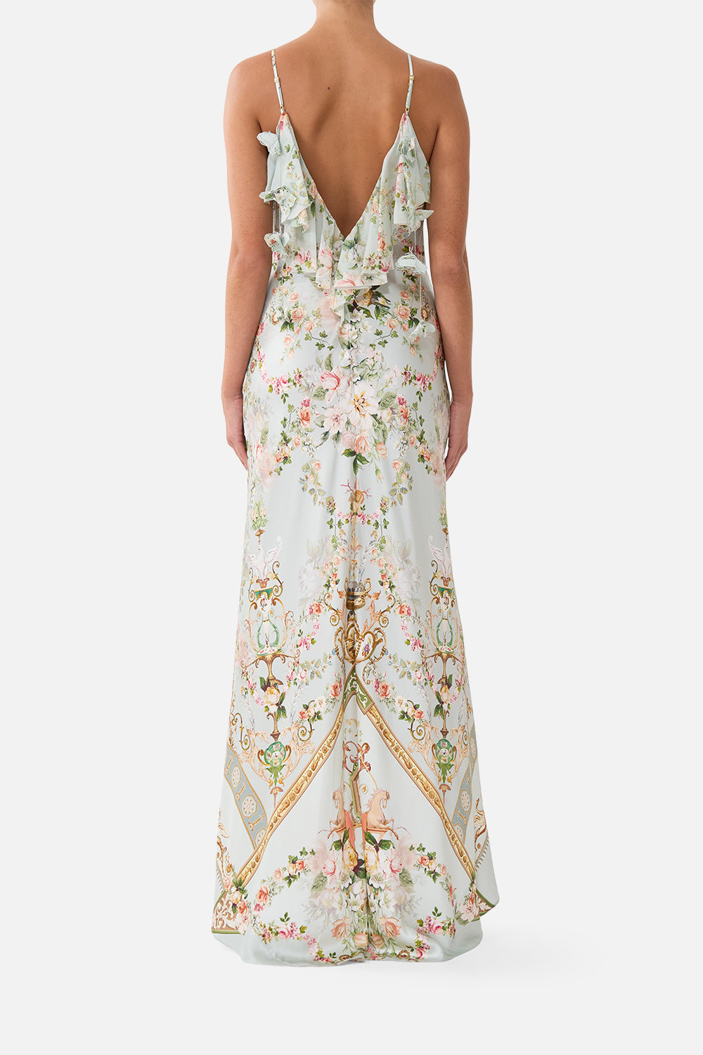 ROBE NUISANCE BIAIS COL V AVEC VOLANT DOS MOTIF WILDFLOWER WUNDERLAND