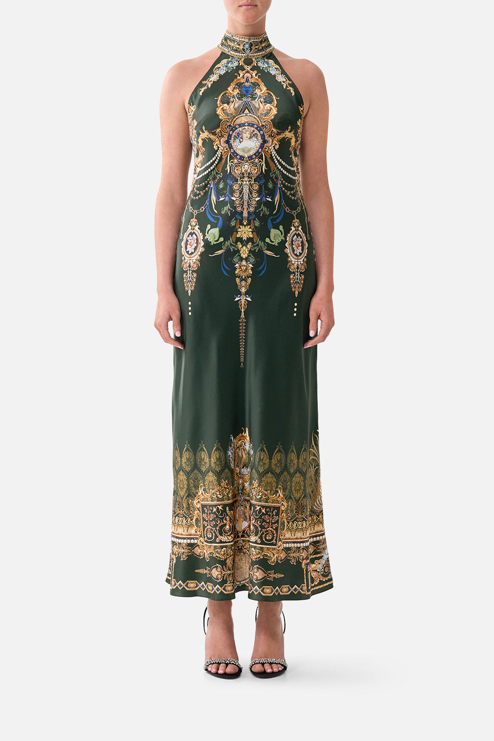 The CAMILLA High Neck Bias Dress in our The Secession Sessions print, front view on model.